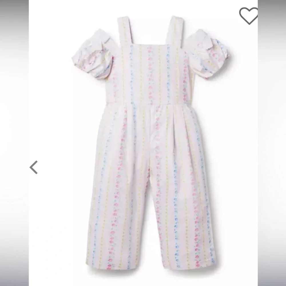 Janie & Jack girls  Floral Striped Jumpsuit white bow sleeve spring casual $80
